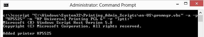 installer l'imprimante à partir de cmd sous Windows 8/2012