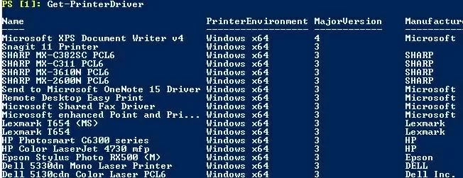 list installed print drivers with powershell
