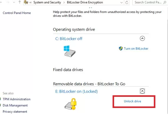 windows 10 bitlocker unlock the protected drive
