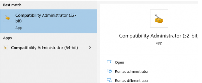 run Application Compatibility Administrator - 32-bit on windows 10