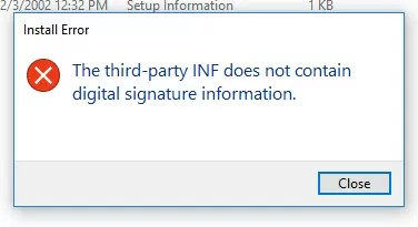 The third-party INF does not contain digital signature information.