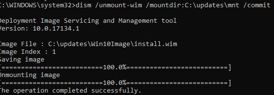 unmount wim image with commit changes