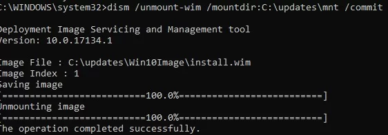unmount wim image with commit changes