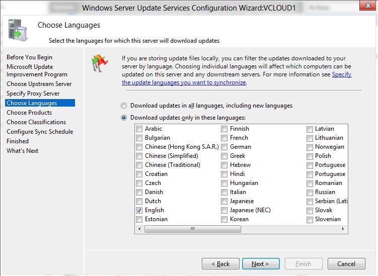 wsus select languages