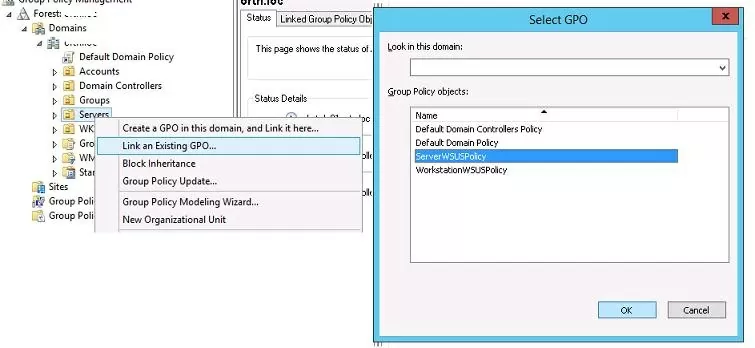 linking wsus gpo to active directory ou