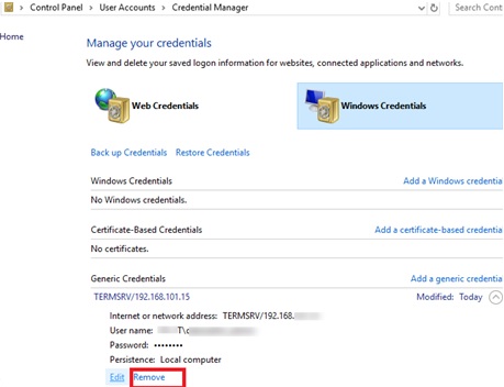 remove remote desktop credentials from credential manager