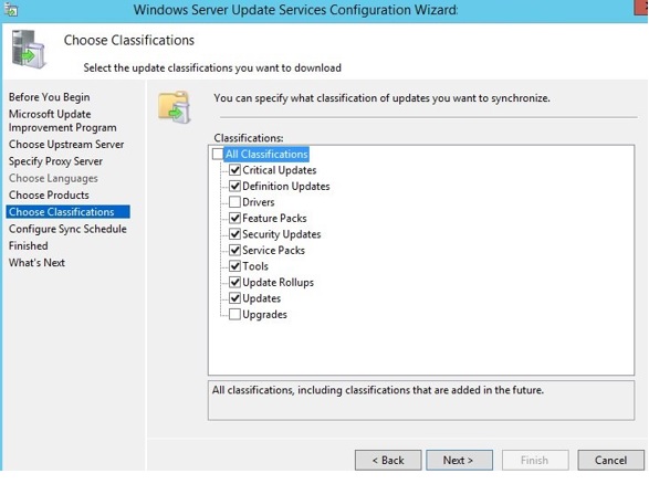 wsus update classifications