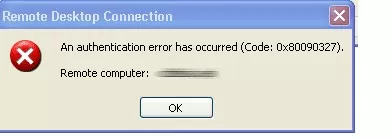 win xp An authentication error has occurred, Code: 0x80090327