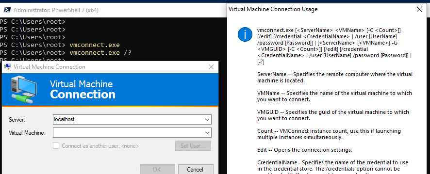 vmconnect.exe - connecting hyper-v virtual machine console