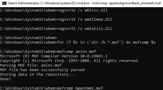 bat script to repair or rebuild the WMI Repository on Windows 10 