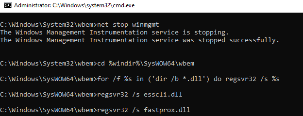 batch script to perform soft reset of the wmi service on windows 10 