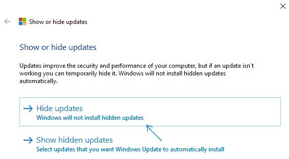 wushowhide.diagcab hide updates in windows