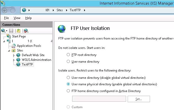 FTP User Isolation on Windows Server 2012 R2 