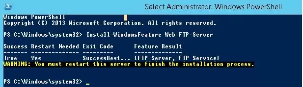 Install-WindowsFeature Web-FTP-Server