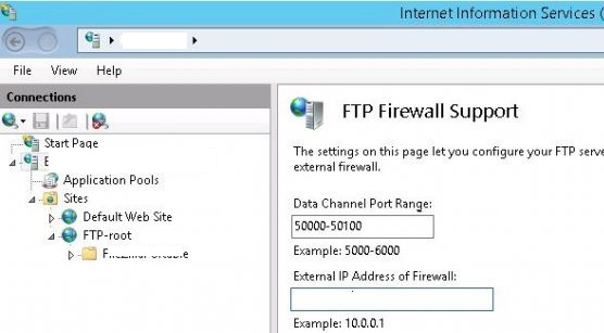 ftp firewall support - set port range on WIndows FTP Server