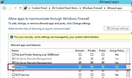 ftp server windows server 2012 r2: firewall rules