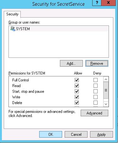 Service security settings