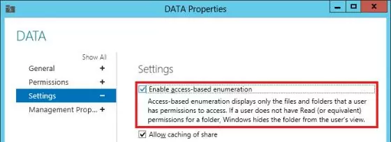 Windows Server 2012 - Enable access-based enumeration