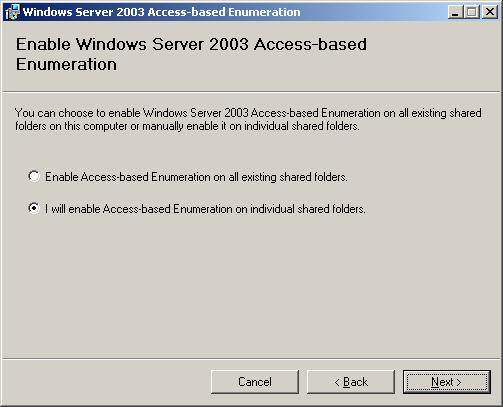 Install Access based Enumeration on Windows-Server 2003 SP1