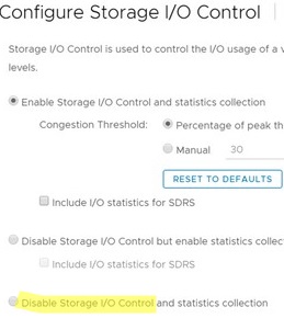 VMware: Disable Storage IO Control