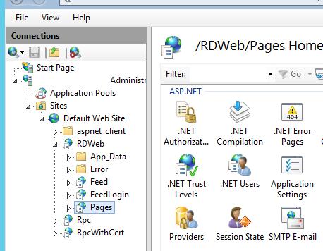 IIS->Sites->DefaultWeSite-> RDWEB ->Pages