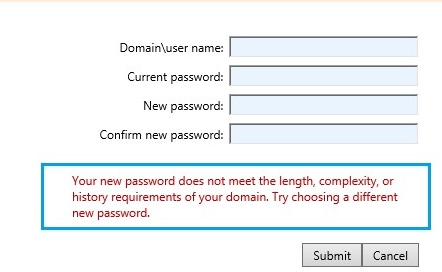 domain password policy when set new password on remote desktop web access