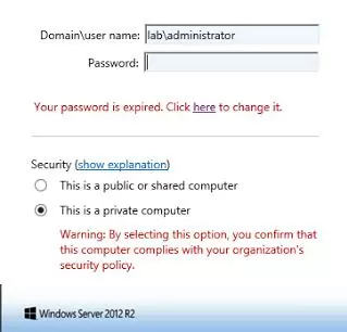 rdweb login web page - Your password is expired