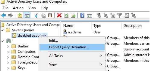 aduc export definition to the xml file