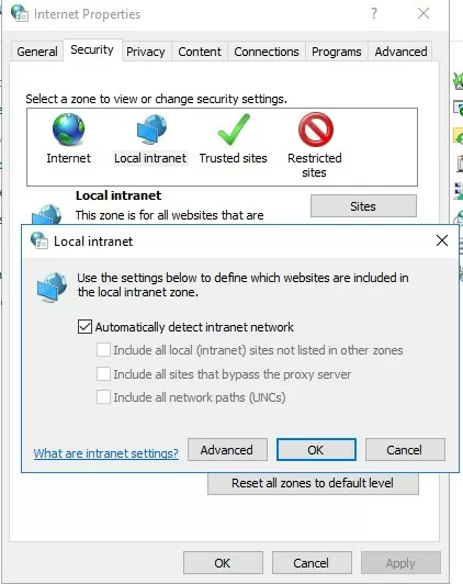 IE Security: Local Intranet Zone settings