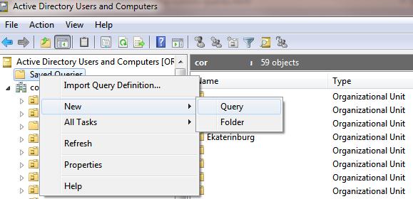 Create new saved query in ADUC