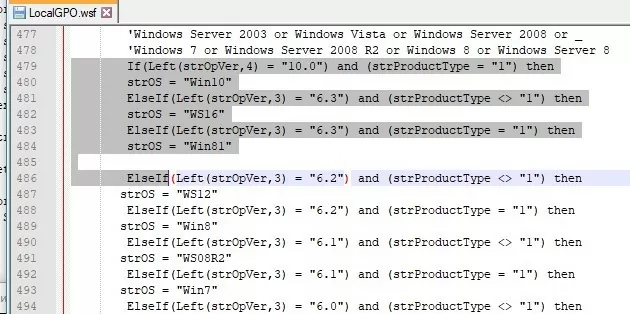 modify ChkOSVersion function in LocalGPO.wsf to support windows 10