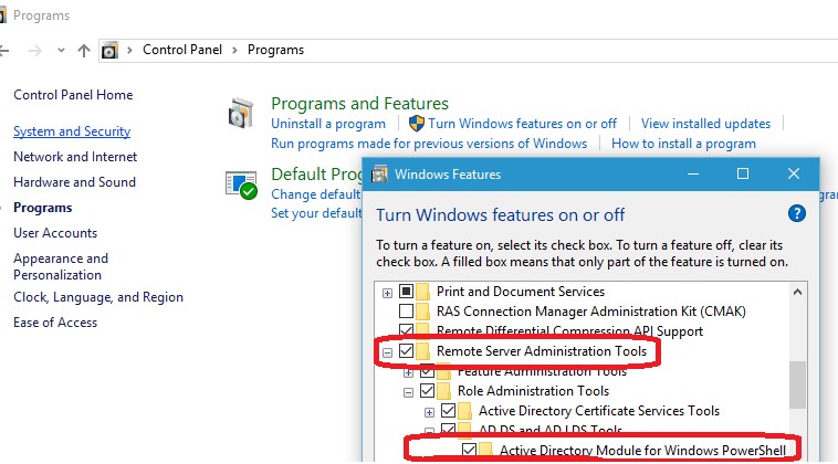 Module Active Directory pour Windows PowerShell dans Windows 10