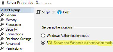 enable Server and Windows Authentication mode authentication on MSSQL