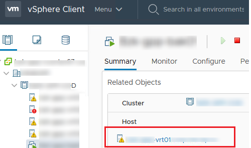 vmware vsphere client get vm host