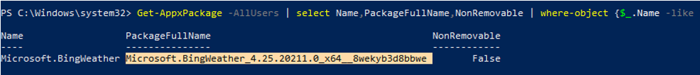 find AppxPackage fullname via powershell