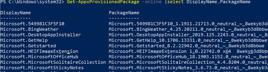 Get-AppxProvisionedPackage - list provisioned UWP packages in windows 10 image