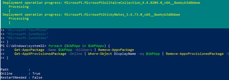 how to uninstall built-in Windows 10 apps for all users with powershell script