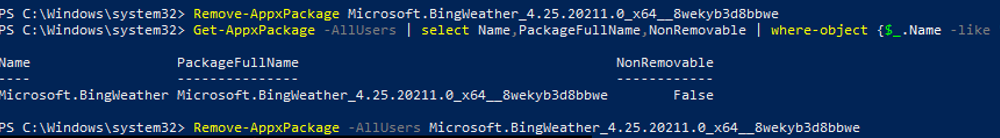 powershell cmdlet Remove-AppxPackage 