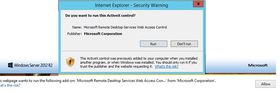 Active X component Microsoft Remote Desktop Services Web Access Control (MsRdpClientShell)