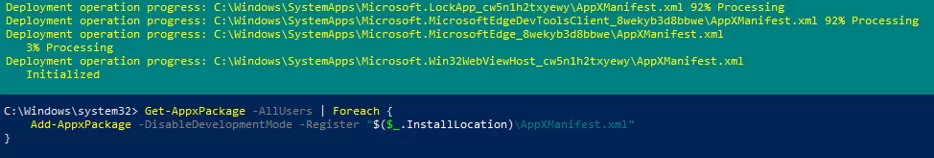 restoring removed appx application on windows 10 with powershell via appmanifest