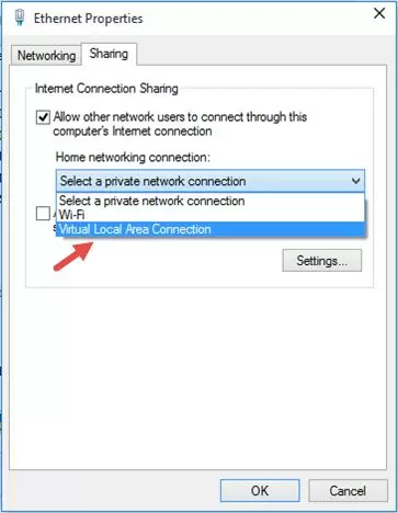 Allow other network users to connect through this computer’s Internet connection