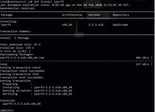 install iperf3 on linux centos via yum or dnf