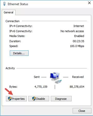 Network connection properties