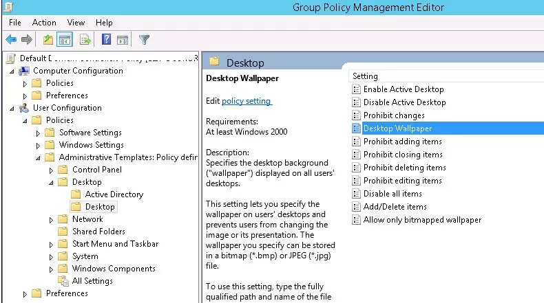 Desktop Settings in GPO editor