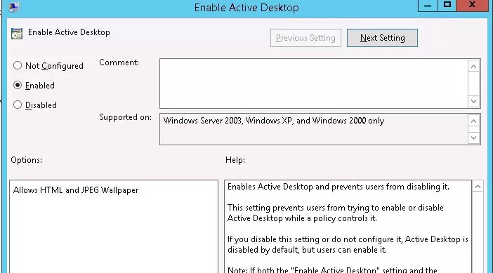 Enable Active Desktop policy