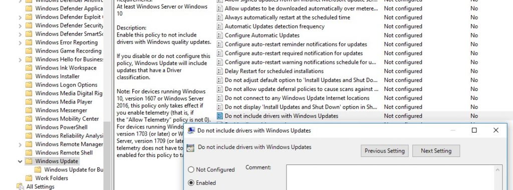 prevent driver update win 10