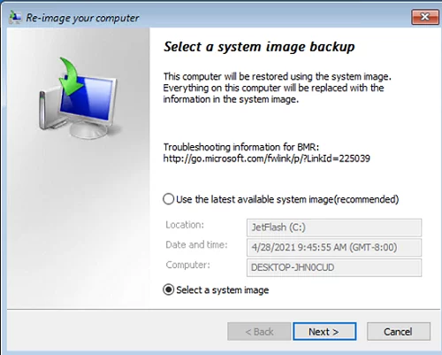re-image your computer using system image backup