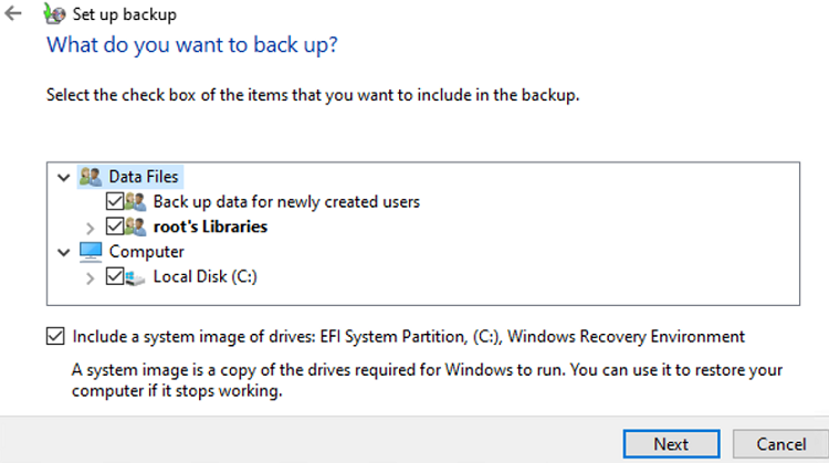 select what to backup