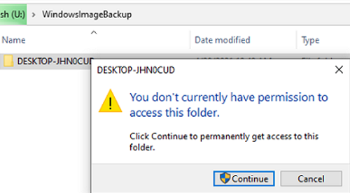 uac prompt whe accessing WindowsImageBackup folder