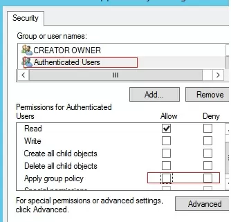 deny gpo applying to authenticated users